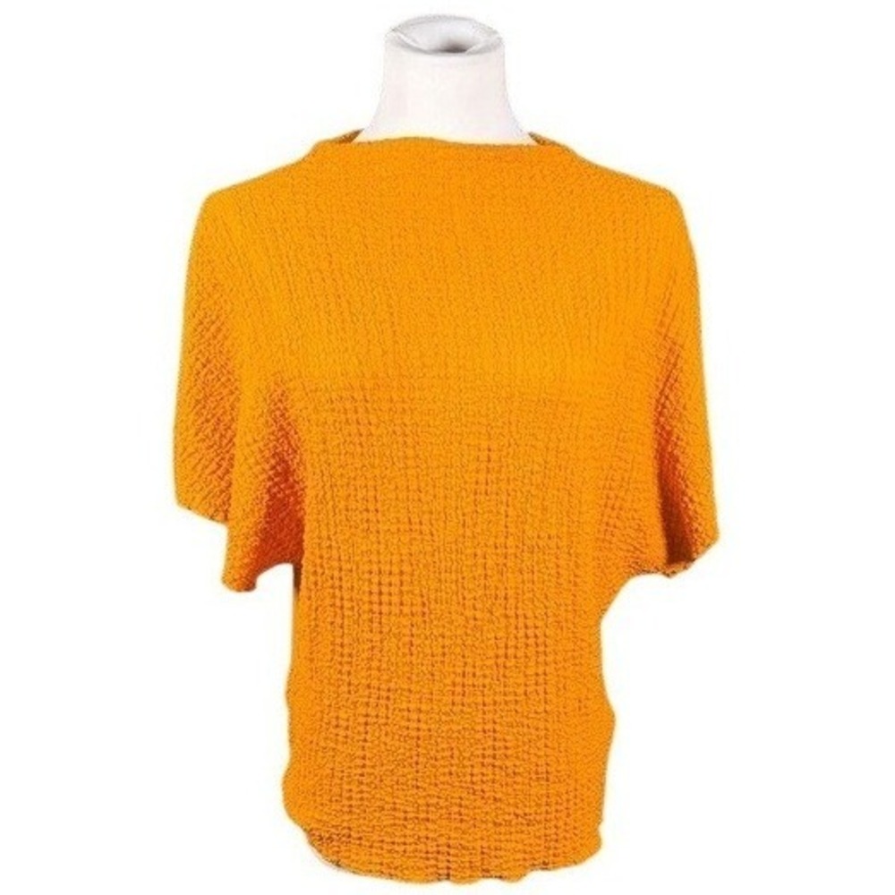 Zara Womens Orange Textured Popcorn Knit High Neck Batwing Short Sleeve Top M